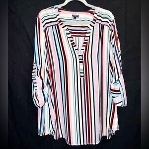 Striped V-Neck 3/4 Blouse